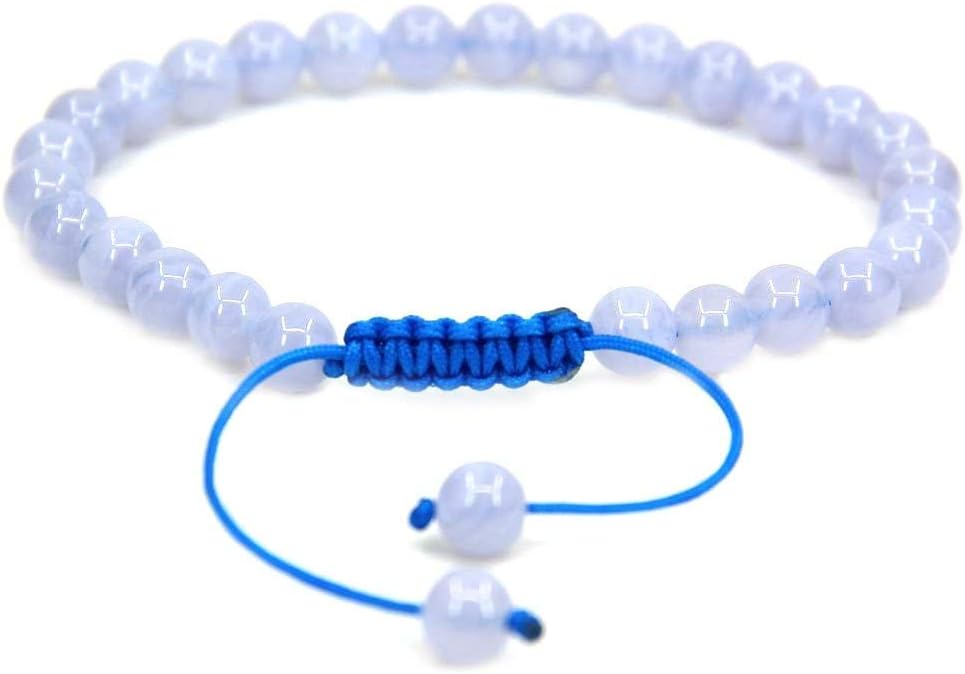 Natural AA Grade Blue Lace Agate Gemstone 6mm Round Beads Adjustable Bracelet 7inch Unisex
