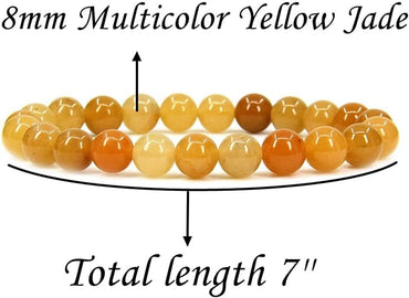 Natural Multicolor Yellow Jade Gemstone 8mm Round Beads Stretch Bracelet 7inch Unisex