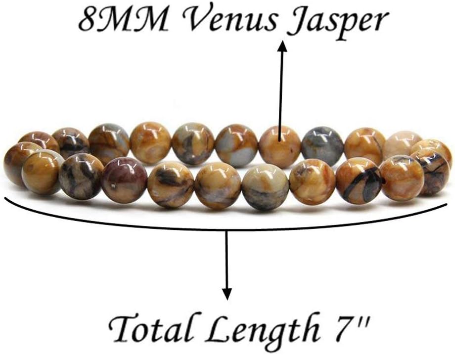 Venus Jasper Gem Semi Precious Gemstone 8mm Ball Beads Stretch Bracelet 7inch Unisex
