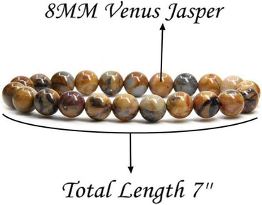 Venus Jasper Gem Semi Precious Gemstone 8mm Ball Beads Stretch Bracelet 7inch Unisex