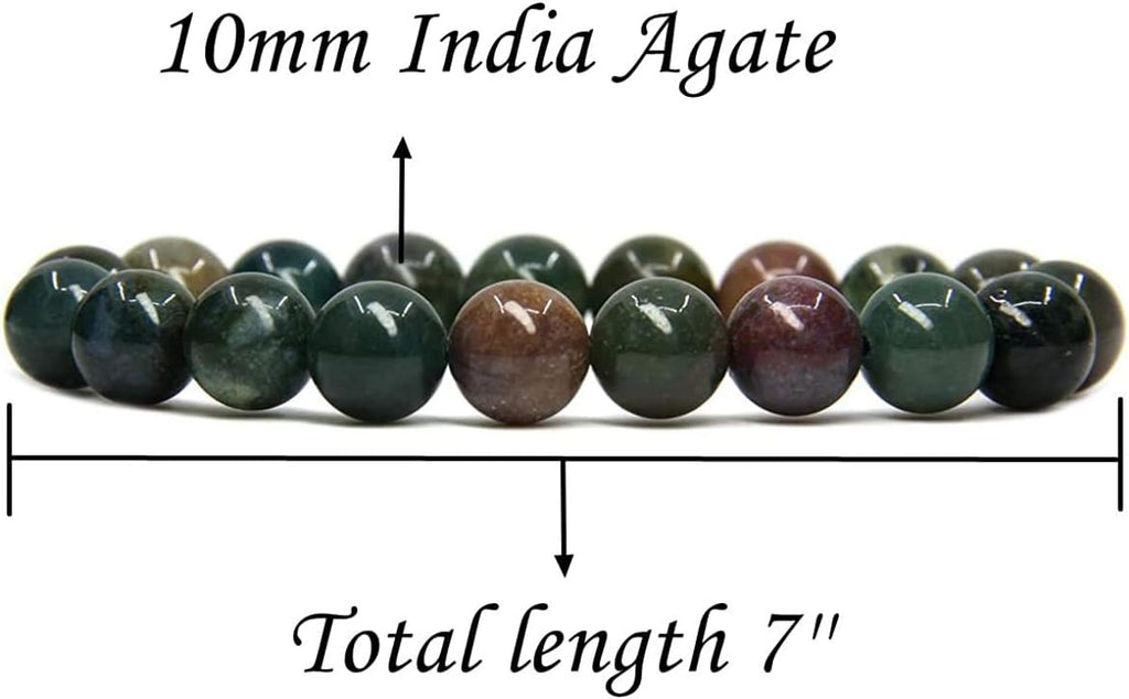 Angelstones Natural India Agate Genuine Semi-Precious Gemstones Healing 10mm Beaded Stretch Bracelet 7inch Unisex