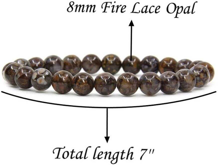 Natural Fire Lace Opal Gemstone 8mm Round Beads Elastic Bracelet 7inch Unisex