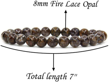 Natural Fire Lace Opal Gemstone 8mm Round Beads Elastic Bracelet 7inch Unisex