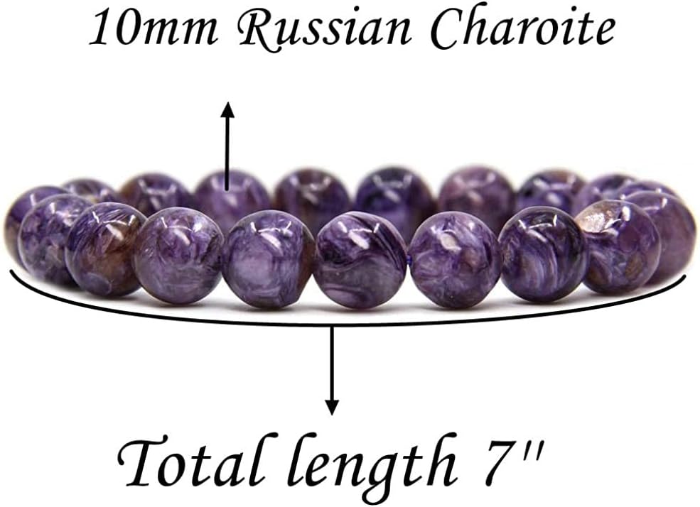 Angelstones Natural Russian Charoite Genuine Semi-Precious Gemstones Healing 10mm Beaded Stretch Bracelet 7inch Unisex