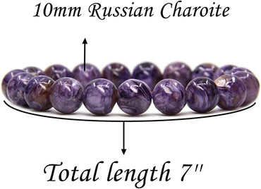 Angelstones Natural Russian Charoite Genuine Semi-Precious Gemstones Healing 10mm Beaded Stretch Bracelet 7inch Unisex