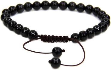 Natural A Grade Black Tourmaline Gemstone 6mm Round Beads Adjustable Bracelet 7inch Unisex