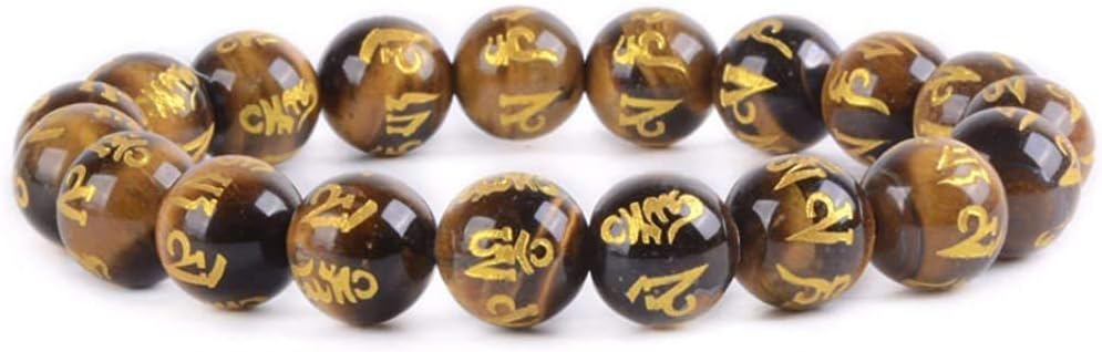 Six Words Golden Tiger Eye Gemstone 10mm Round Beads Stretch Bracelet 7inch Unisex