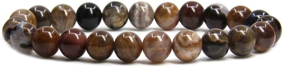 African Wood Agate Gem Semi Precious Gemstone 8mm Ball Beads Stretch Bracelet 7inch Unisex