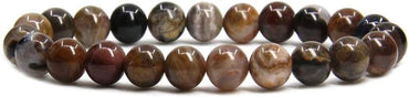 African Wood Agate Gem Semi Precious Gemstone 8mm Ball Beads Stretch Bracelet 7inch Unisex