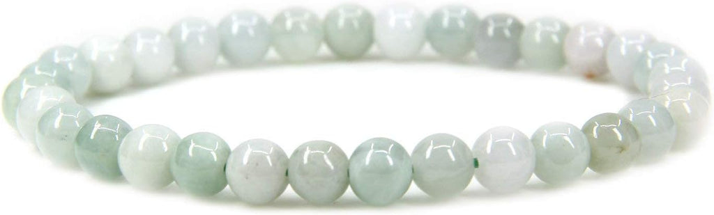 Angelstones Natural Green White Jade Gemstone 6mm Round Beads Stretch Bracelet 7inch Unisex