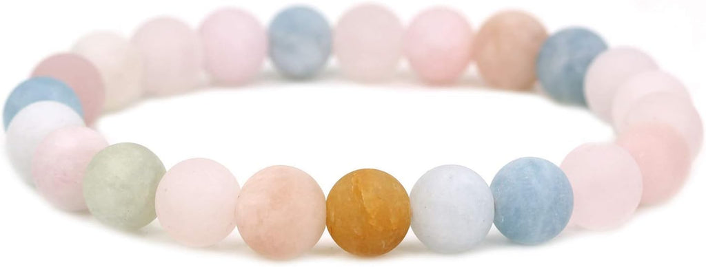 Natural Matte Morganite Beryl Aquamarine Crystal Gemstone 8mm Round Beads Stretch Bracelet 7inch Unisex