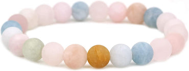 Natural Matte Morganite Beryl Aquamarine Crystal Gemstone 8mm Round Beads Stretch Bracelet 7inch Unisex