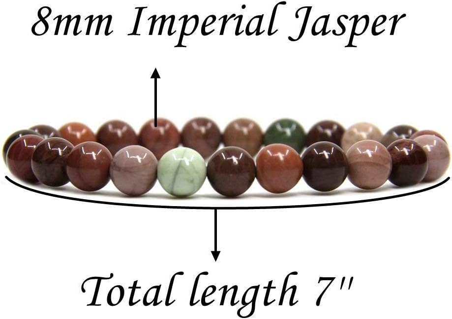 Natural Imperial Jasper Handmade Gemstone 8mm Round Beads Elastic Bracelet 7inch Unisex