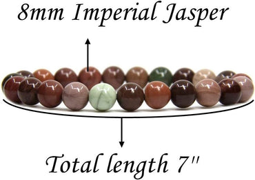 Natural Imperial Jasper Handmade Gemstone 8mm Round Beads Elastic Bracelet 7inch Unisex