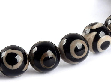 Tibetan Agate Evil Eye Gemstone 8mm Round Beads Stretch Bracelet 7 Inch Unisex