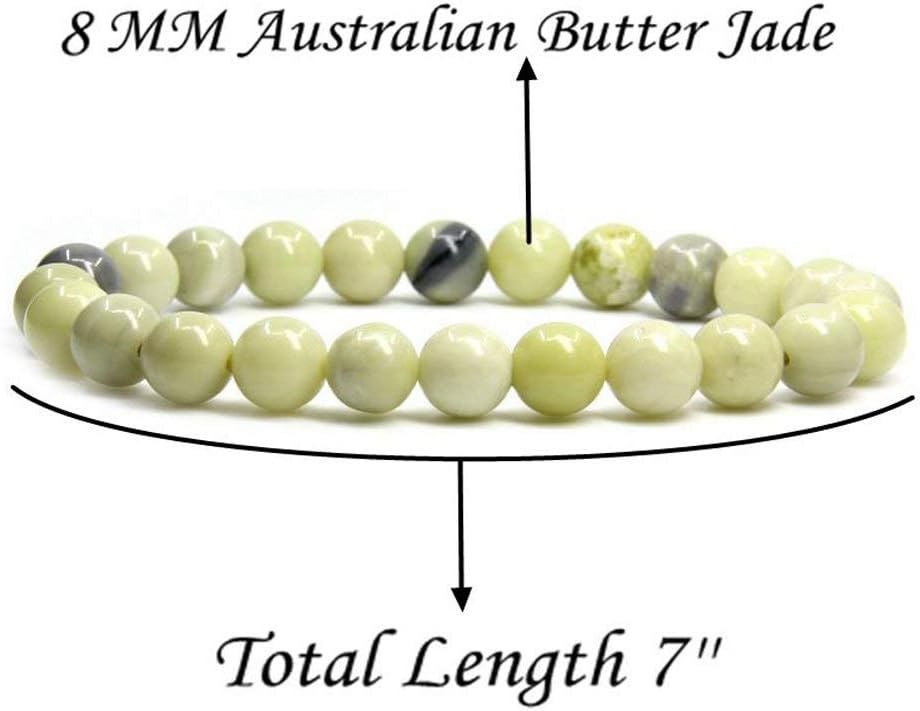 Australian Butter Jade Gem Semi Precious Gemstone 8mm Ball Beads Stretch Bracelet 7inch Unisex