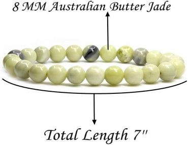Australian Butter Jade Gem Semi Precious Gemstone 8mm Ball Beads Stretch Bracelet 7inch Unisex