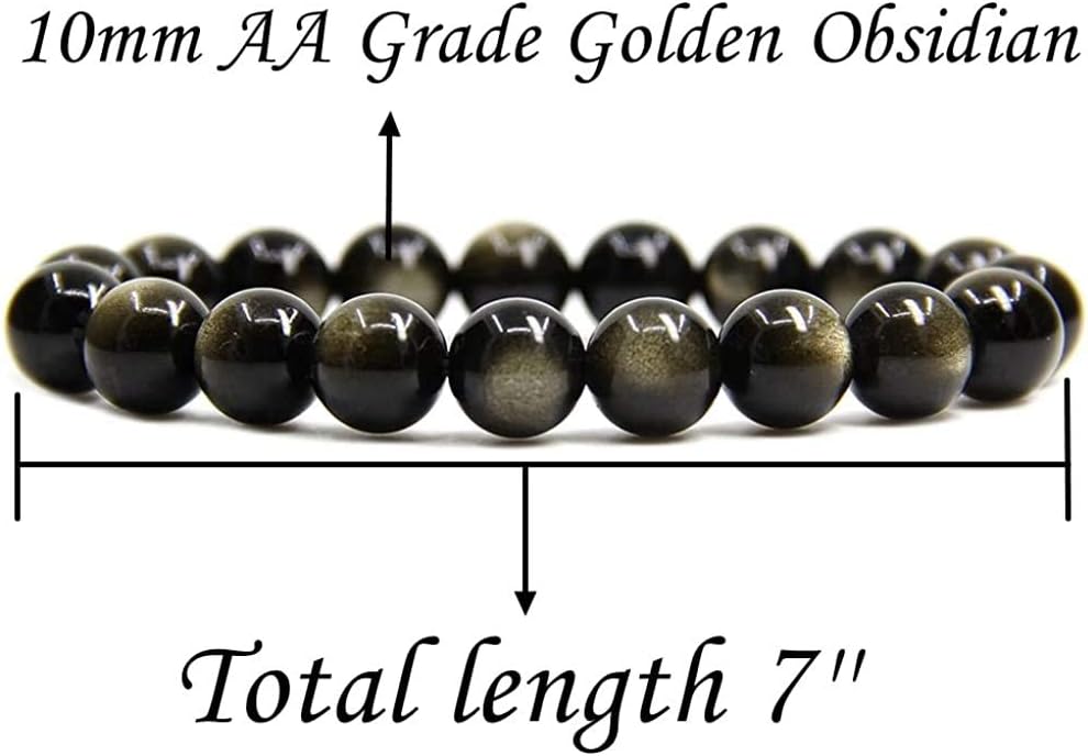 Angelstones Natural AA Grade Golden Obsidian Genuine Semi-Precious Gemstones Healing 10mm Beaded Stretch Bracelet 7inch Unisex