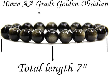 Angelstones Natural AA Grade Golden Obsidian Genuine Semi-Precious Gemstones Healing 10mm Beaded Stretch Bracelet 7inch Unisex