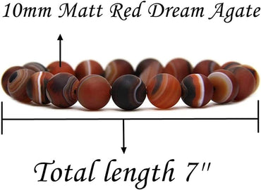 Angelstones Natural Matt Red Dream Agate Genuine Semi-Precious Gemstones Healing 10mm Beaded Stretch Bracelet 7inch Unisex