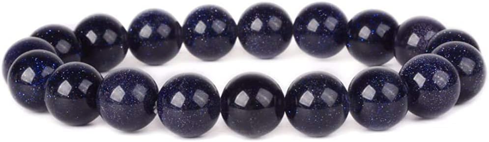 Angelstones Synthetic Blue Goldstone 10mm Round Beads Stretch Bracelet 6.5inch Unisex