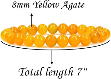 Natural Yellow Agate Gemstone 8mm Round Beads Stretch Bracelet 7inch Unisex