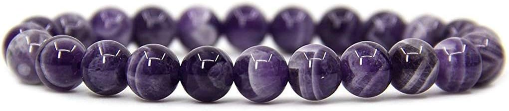 Natural African Amethyst Crystal Gemstone 8mm Round Beads Stretch Bracelet 7inch Unisex