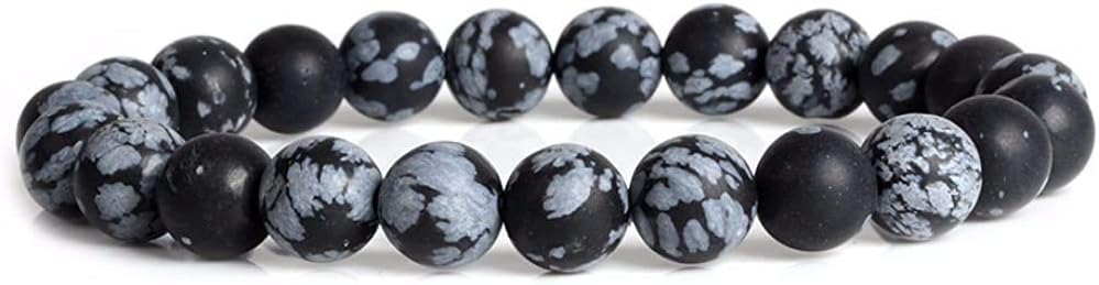 Angelstones Natural Matt Snowflake Obsidian Gemstone 8mm Round Beads Stretch Bracelet 7 Inch