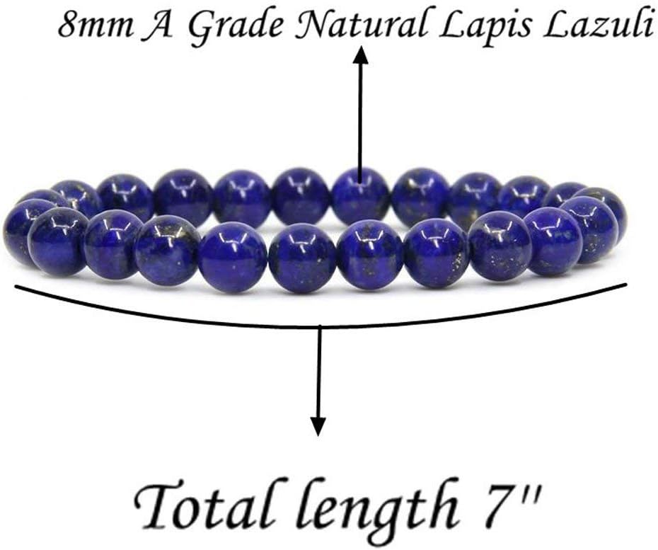 Natural Lapis Lazuli Crystal Gemstone 8mm Round Beads Stretch Bracelet 7inch Unisex