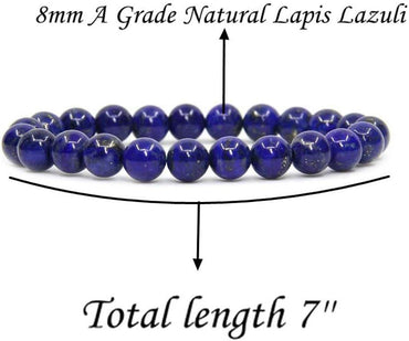 Natural Lapis Lazuli Crystal Gemstone 8mm Round Beads Stretch Bracelet 7inch Unisex