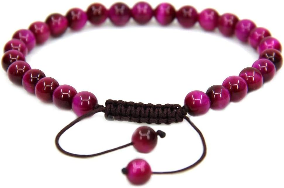Natural A Grade Rose Tiger Eye Gemstone 6mm Round Beads Adjustable Bracelet 7inch Unisex