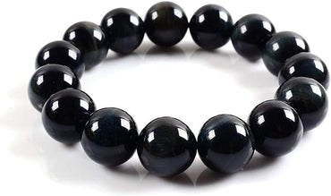 Natural AA Blue Tiger Eye Gemstones Healing Power Elastic Stretch 14mm Beads Beaded Bracelet 7inch Mens