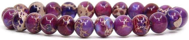 Purple Sea Sediment Jasper Handmade Gemstone 8mm Round Beads Elastic Bracelet 7inch Unisex