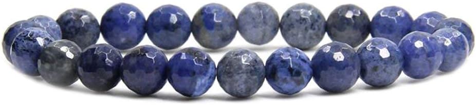 A Grade Faceted Dumortierite Gem Semi Precious Gemstone 8mm Ball Beads Stretch Bracelet 7inch Unisex