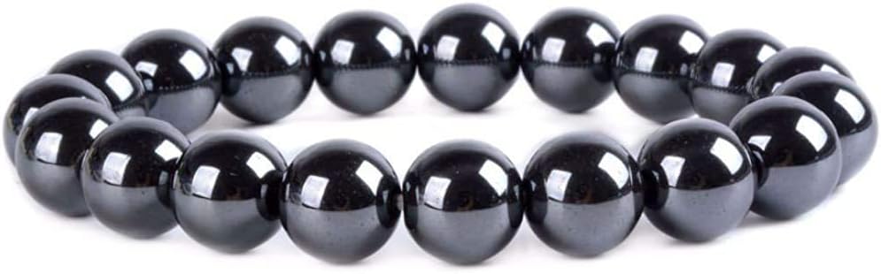 Angelstones Natural Hematite Gemstone 10mm Round Beads Stretch Bracelet 7 Inch Unisex