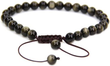 Natural AA Grade Golden Obsidian Gemstone 6mm Round Beads Adjustable Bracelet 7inch Unisex