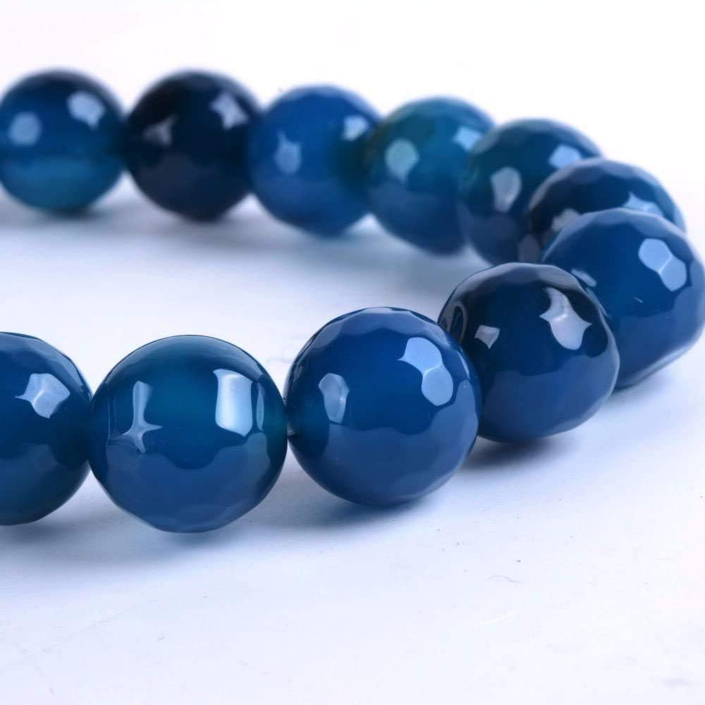 Faceted Blue Agate Gemstone 10mm Round Beads Stretch Bracelet 7inch Unisex