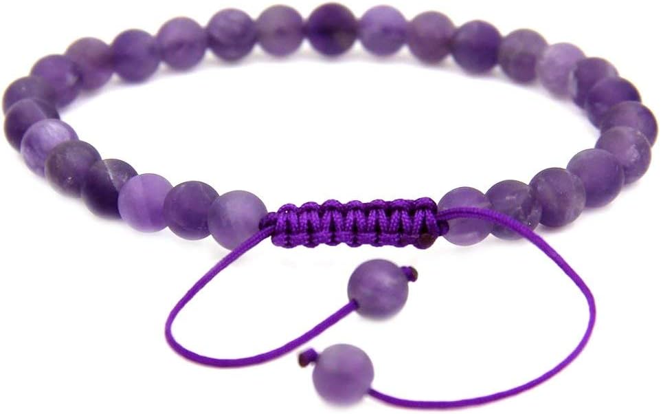 Natural A Grade Matt Amethyst Gemstone 6mm Round Beads Adjustable Bracelet 7inch Unisex
