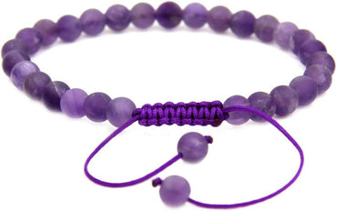 Natural A Grade Matt Amethyst Gemstone 6mm Round Beads Adjustable Bracelet 7inch Unisex