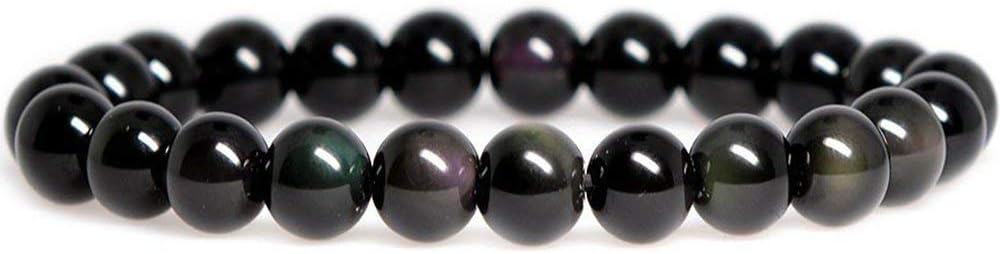 Natural AA Grade Rainbow Obsidian Gemstone 8mm Round Beads Stretch Bracelet 7inch Unisex