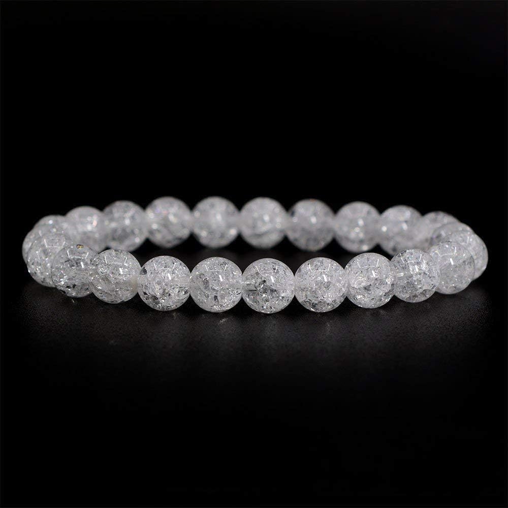 Natural Crackle Clear Quartz Handmade Gemstone 8mm Round Beads Elastic Bracelet 7inch Unisex