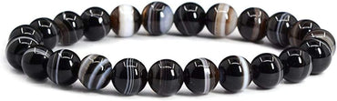 Black Banded Agate Gemstone 8mm Round Beads Stretch Bracelet 7inch Unisex