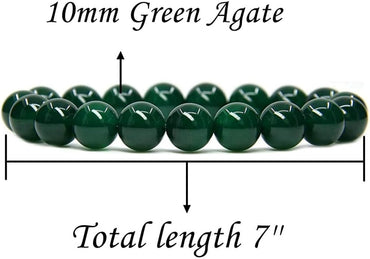 AA Grade Green Agate Gemstones Healing Power Crystal Elastic Stretch Beaded Bracelet 7inch Unisex,10mm Beads