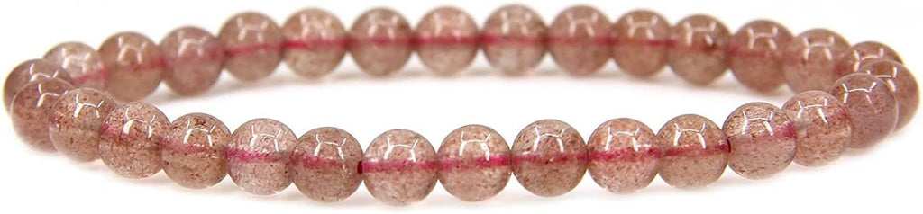 Natural Strawberry Quartz Gemstone 6mm Round Beads Stretch Bracelet 7inch Unisex