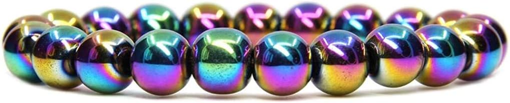 Angelstones Natural Aqua Aura Hematite Genuine Semi-Precious Gemstones Healing 10mm Beaded Stretch Bracelet 7inch Unisex