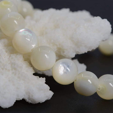 Angelstones Natural White Mother of Pearl Gemstone 8mm Round Beads Stretch Bracelet 7 Inch Unisex