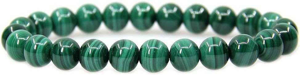 Natural AA Grade Malachite Gemstone 8mm Round Beads Stretch Bracelet 7inch Unisex