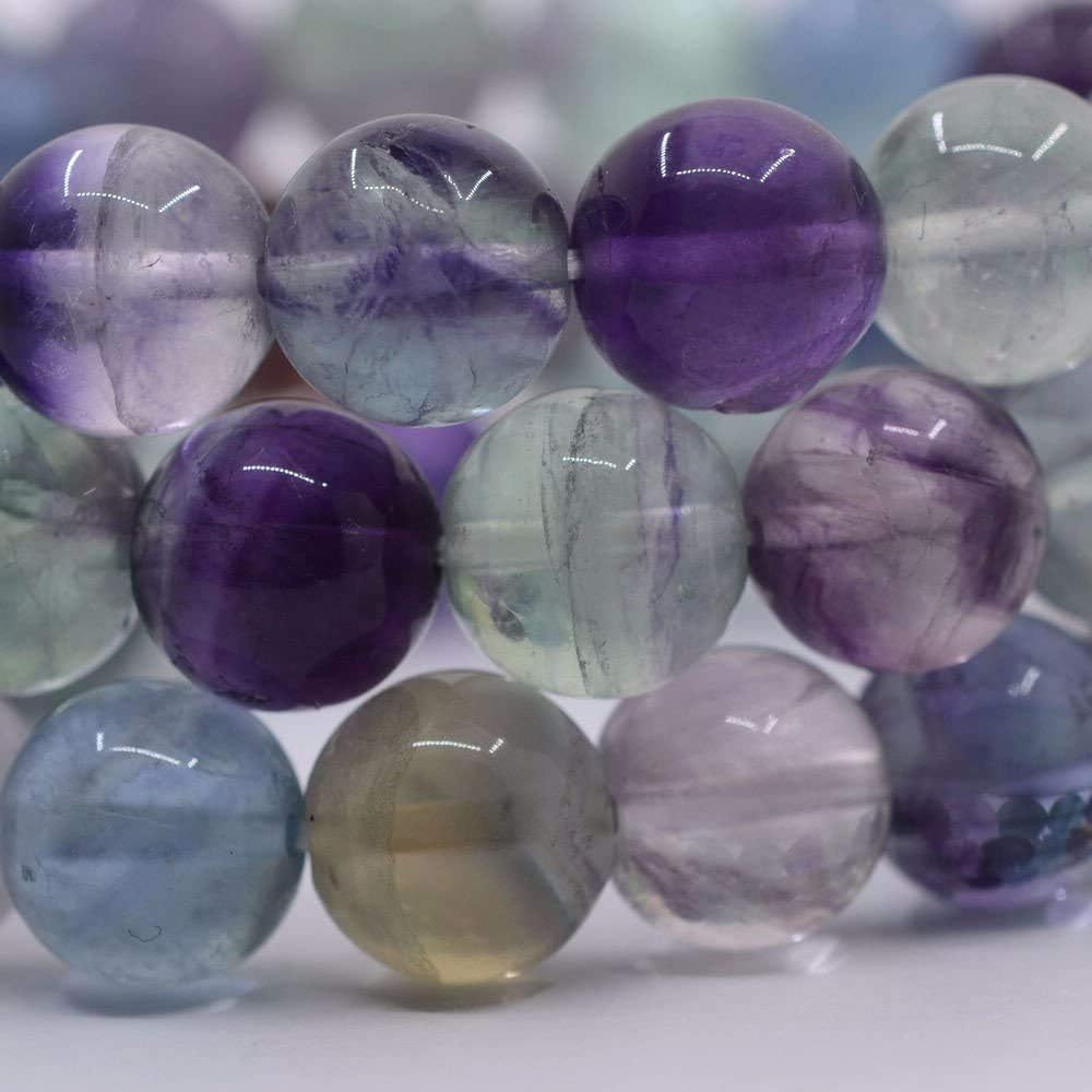 Angelstones Natural Multi-Color Fluorite Gemstone 10mm Round Beads Stretch Bracelet 7 Inch Unisex