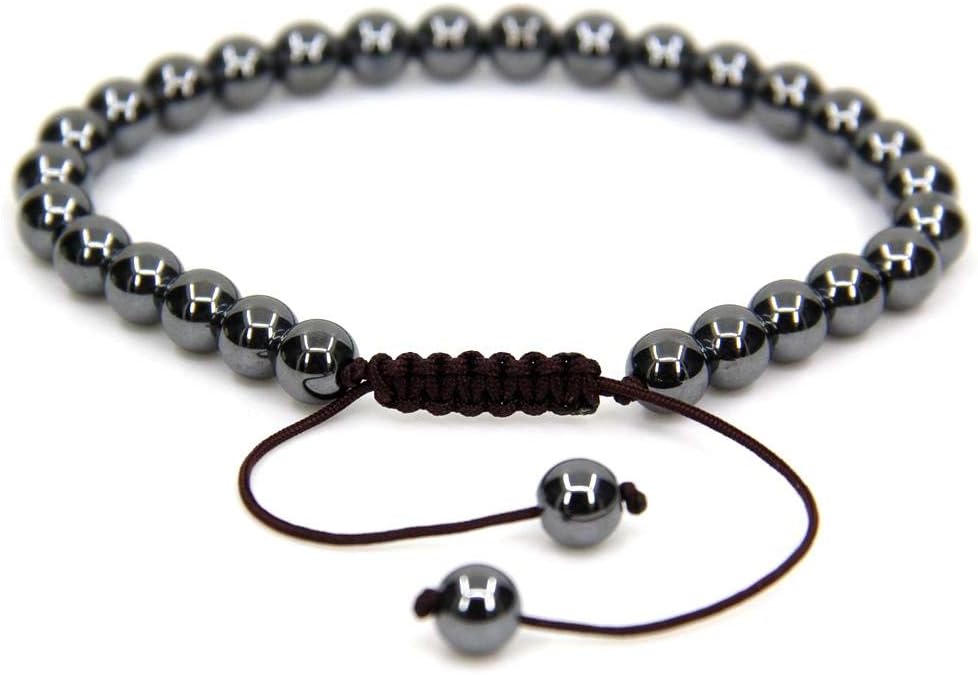 Natural Black Hematite Gemstone 6mm Round Beads Adjustable Bracelet 7inch Unisex