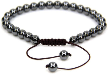 Natural Black Hematite Gemstone 6mm Round Beads Adjustable Bracelet 7inch Unisex